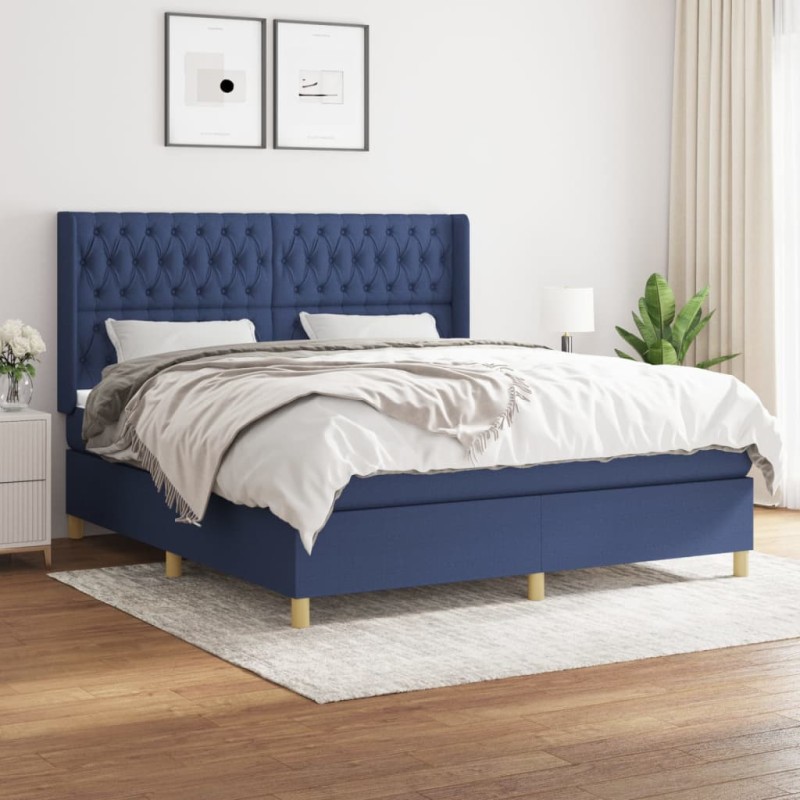 vidaXL Giroletto a Molle con Materasso Blu 180x200 cm in Tessuto