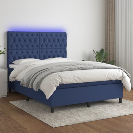 vidaXL Letto a Molle con Materasso e LED Blu 140x190 cm in Tessuto