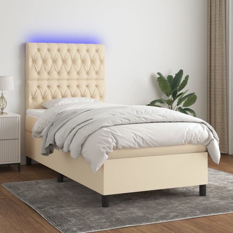 vidaXL Letto a Molle con Materasso e LED Crema 90x200 cm in Tessuto vidaXL Letto a Molle con Materasso e LED Crema 90x200 cm in Tessuto