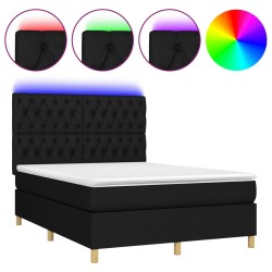 vidaXL Letto a Molle con Materasso e LED Nero 140x200 cm in Tessuto