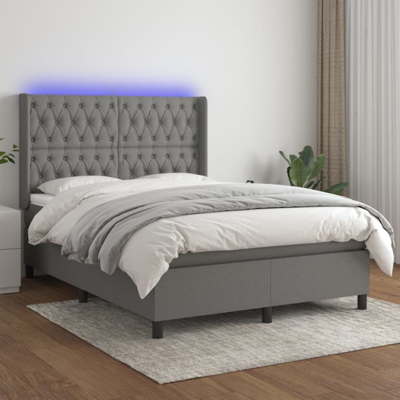 vidaXL Letto a Molle Materasso e LED Grigio Scuro 140x200cm in Tessuto vidaXL Letto a Molle Materasso e LED Grigio Scuro 140x200cm in Tessuto
