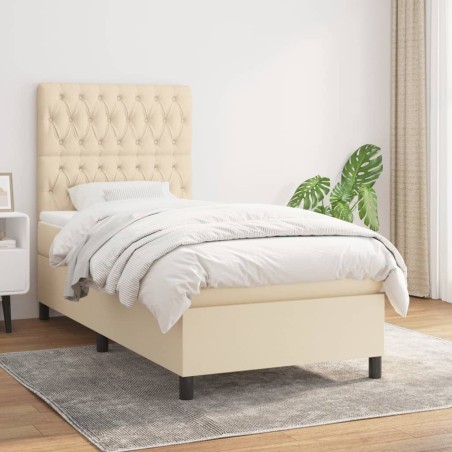 vidaXL Giroletto a Molle con Materasso Crema 90x200 cm inTessuto