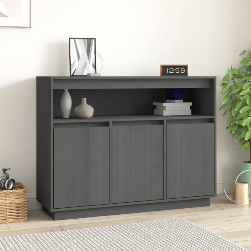 Credenza Grigia 104,5x34x80 cm in Legno Massello di Pino Credenza Grigia 104,5x34x80 cm in Legno Massello di Pino