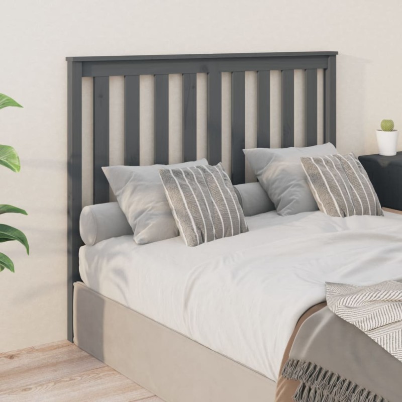 Testiera per Letto Grigia 146x6x101cm in Legno Massello di Pino Testiera per Letto Grigia 146x6x101cm in Legno Massello di Pino