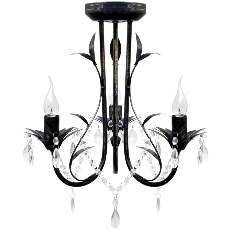 Lampadario Art Nouveau Nero Metallo Perline Cristallo e Lampadine E14 Lampadario Art Nouveau Nero Metallo Perline Cristallo e Lampadine E14