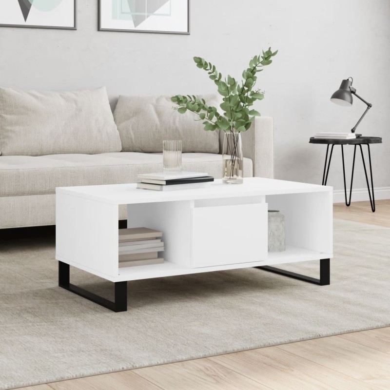 vidaXL Tavolino da Salotto Bianco 90x50x36,5 cm in Legno Multistrato