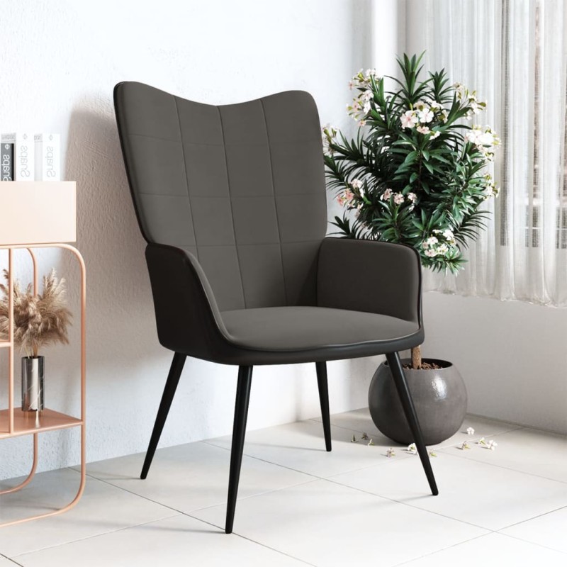 vidaXL Poltrona Relax Grigio Scuro in Velluto e PVC vidaXL Poltrona Relax Grigio Scuro in Velluto e PVC