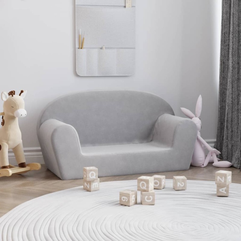 vidaXL Divano per Bambini a 2 Posti Grigio Chiaro in Morbido Peluche vidaXL Divano per Bambini a 2 Posti Grigio Chiaro in Morbido Peluche