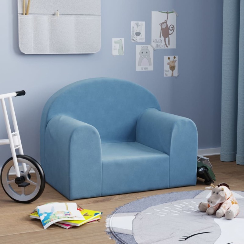vidaXL Divano per Bambini Blu in Morbido Peluche vidaXL Divano per Bambini Blu in Morbido Peluche