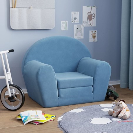 vidaXL Divano per Bambini Blu in Morbido Peluche