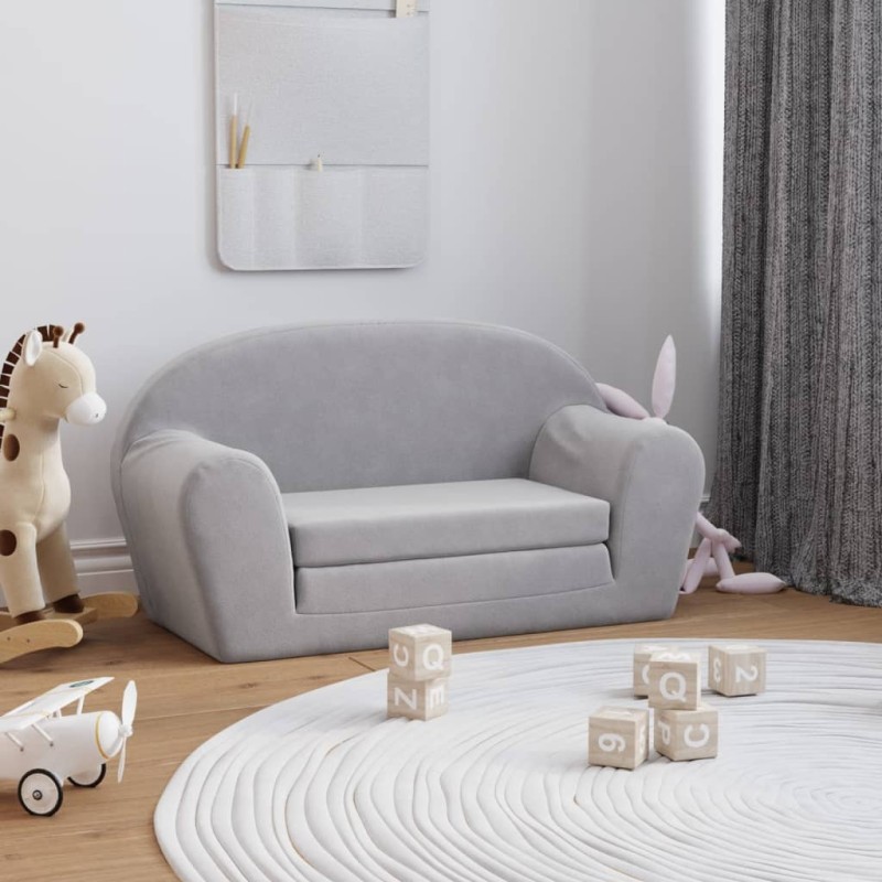 vidaXL Divano Letto per Bambini a 2 Posti Grigio Chiaro in Peluche vidaXL Divano Letto per Bambini a 2 Posti Grigio Chiaro in Peluche