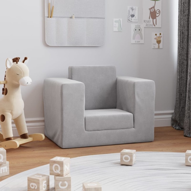 vidaXL Divano per Bambini Grigio Chiaro in Morbido Peluche vidaXL Divano per Bambini Grigio Chiaro in Morbido Peluche