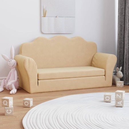 vidaXL Divano Letto per Bambini a 2 Posti Crema in Morbido Peluche