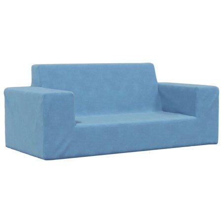 vidaXL Divano per Bambini a 2 Posti Blu in Morbido Peluche