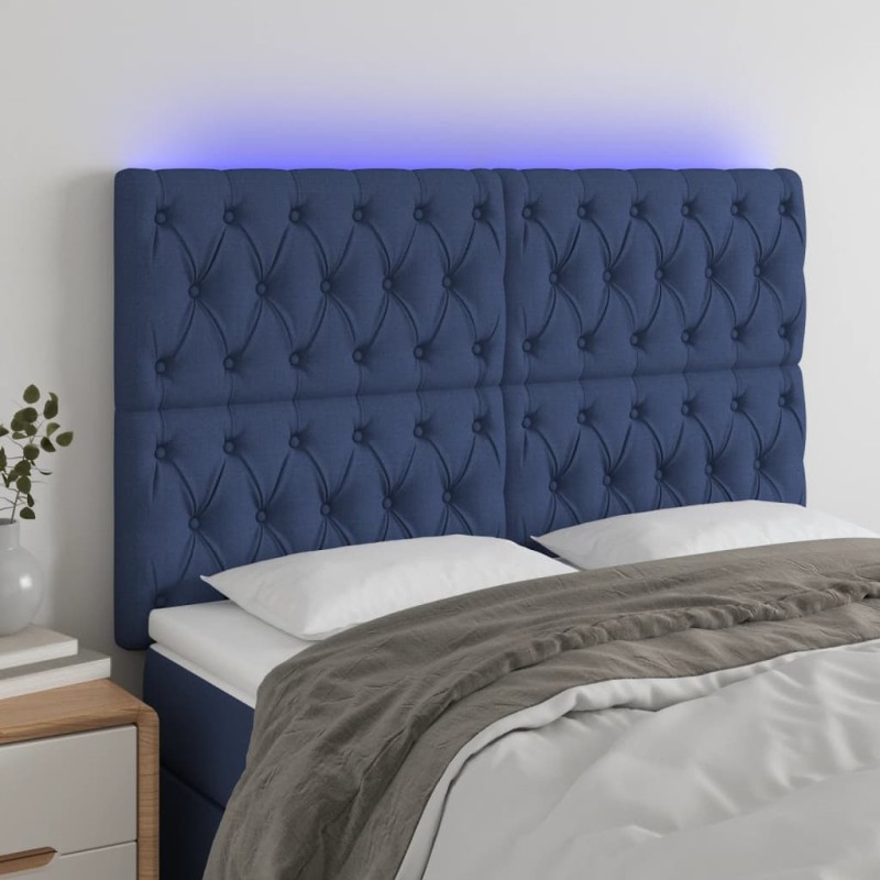 vidaXL Testiera a LED Blu 144x7x118/128 cm in Tessuto