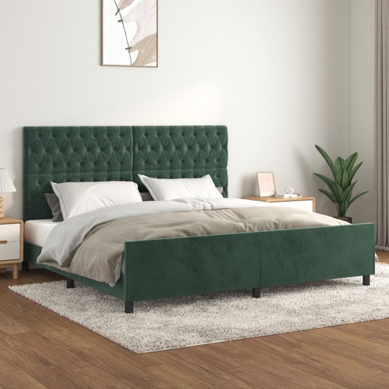 vidaXL Giroletto con Testiera Verde Scuro 200x200 cm in Velluto vidaXL Giroletto con Testiera Verde Scuro 200x200 cm in Velluto