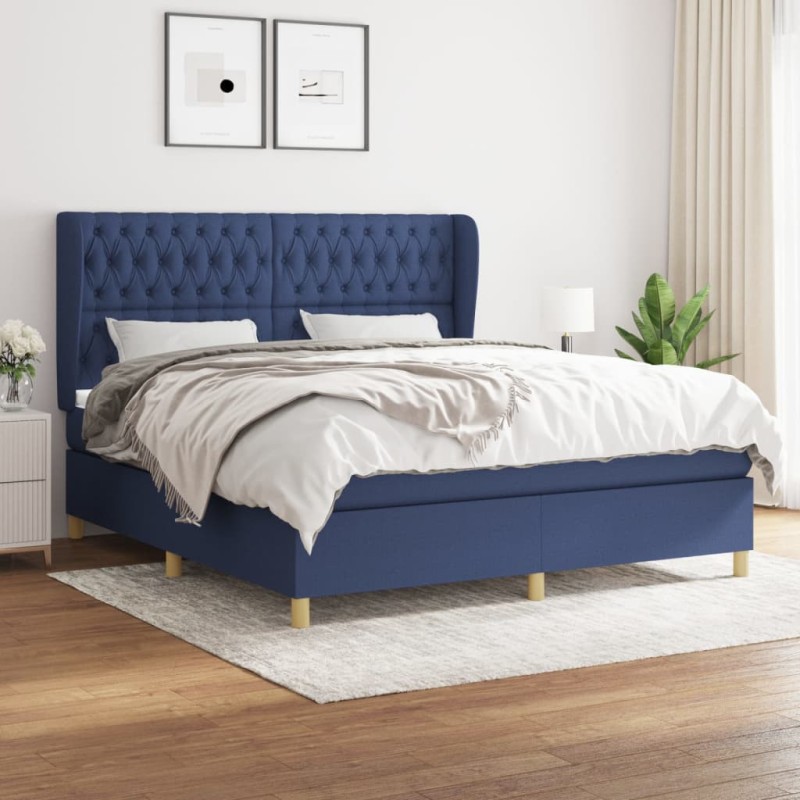 vidaXL Giroletto a Molle con Materasso Blu 180x200 cm in Tessuto