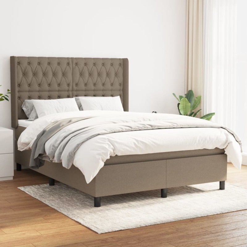 vidaXL Giroletto a Molle con Materasso Tortora 140x190 cm in Tessuto