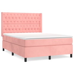 vidaXL Giroletto a Molle con Materasso Rosa 140x190 cm in Velluto