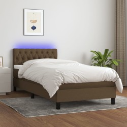 vidaXL Letto a Molle Materasso e LED Marrone Scuro 100x200 cm Tessuto