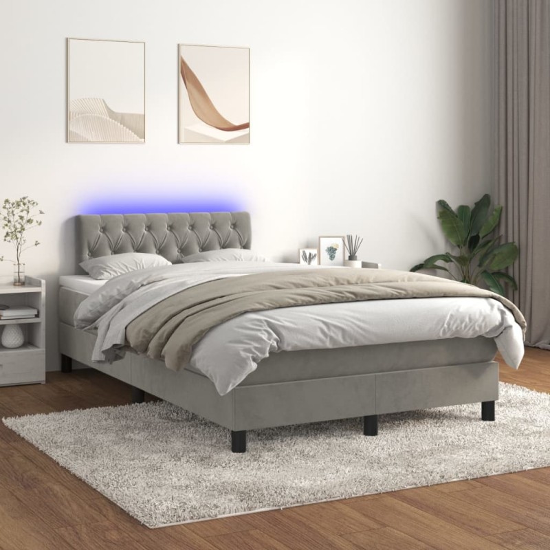 vidaXL Letto a Molle Materasso e LED Grigio Chiaro 120x200 cm Velluto vidaXL Letto a Molle Materasso e LED Grigio Chiaro 120x200 cm Velluto
