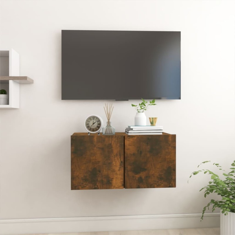 Mobile TV Pensile Rovere Fumo 60x30x30 cm in Legno Multistrato Mobile TV Pensile Rovere Fumo 60x30x30 cm in Legno Multistrato