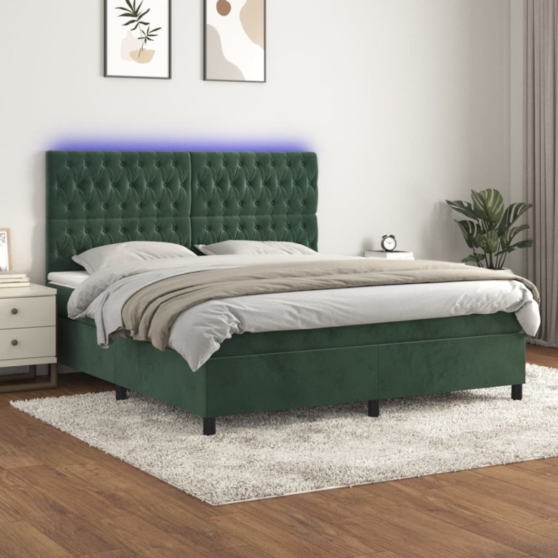 vidaXL Letto a Molle con Materasso e LED Verde Scuro 160x200cm Velluto vidaXL Letto a Molle con Materasso e LED Verde Scuro 160x200cm Velluto
