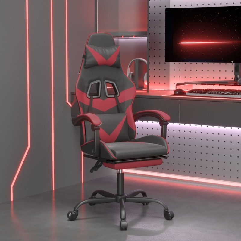Sedia Gaming Girevole Poggiapiedi Nero e Rosso Vino Similpelle Sedia Gaming Girevole Poggiapiedi Nero e Rosso Vino Similpelle