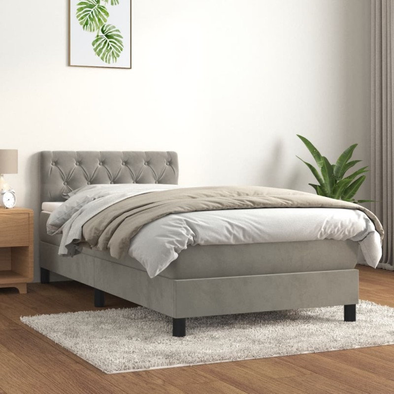 vidaXL Giroletto a Molle con Materasso Grigio Chiaro 80x200 cm Velluto