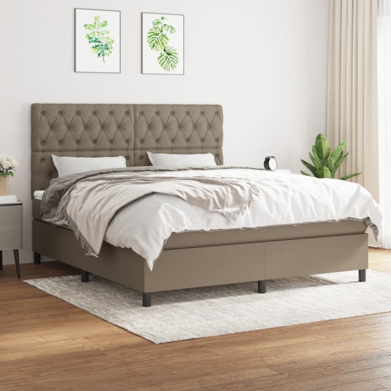 vidaXL Giroletto a Molle con Materasso Tortora 160x200 cm in Tessuto