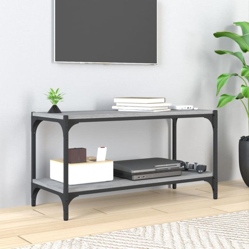 Mobile TV Grigio Sonoma 80x33x41 cm Legno Multistrato e Acciaio Mobile TV Grigio Sonoma 80x33x41 cm Legno Multistrato e Acciaio