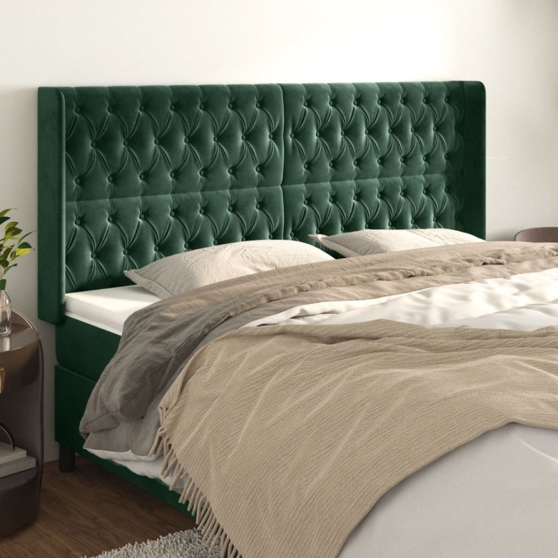 vidaXL Testiera ad Orecchio Verde Scuro 183x16x118/128 cm in Velluto vidaXL Testiera ad Orecchio Verde Scuro 183x16x118/128 cm in Velluto