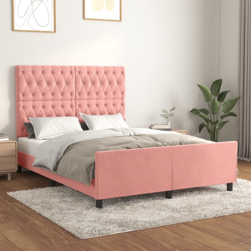 vidaXL Giroletto con Testiera Rosa 140x200 cm in Velluto