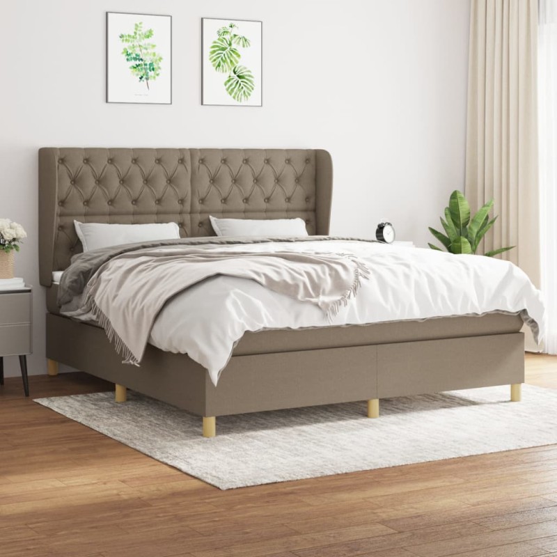 vidaXL Giroletto a Molle con Materasso Tortora 160x200 cm in Tessuto