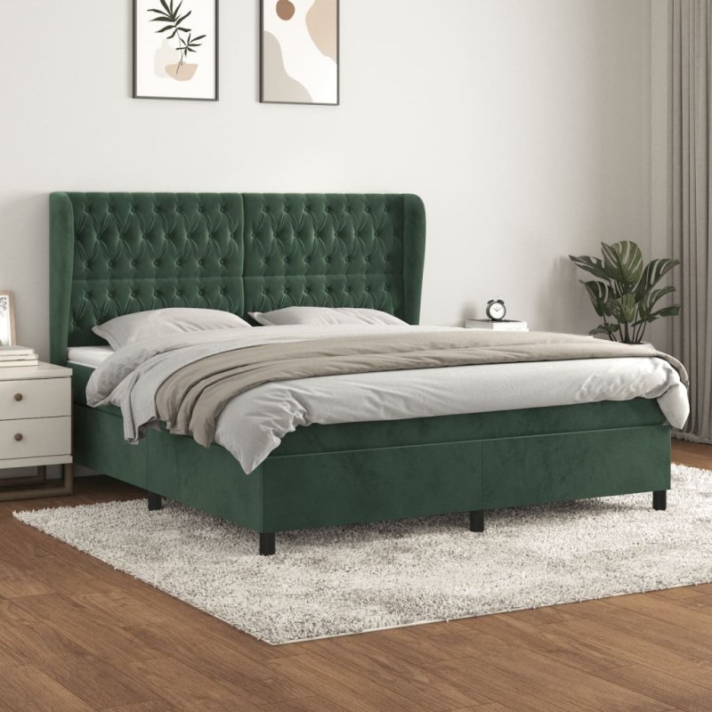 vidaXL Giroletto a Molle con Materasso Verde Scuro 160x200 cm Velluto