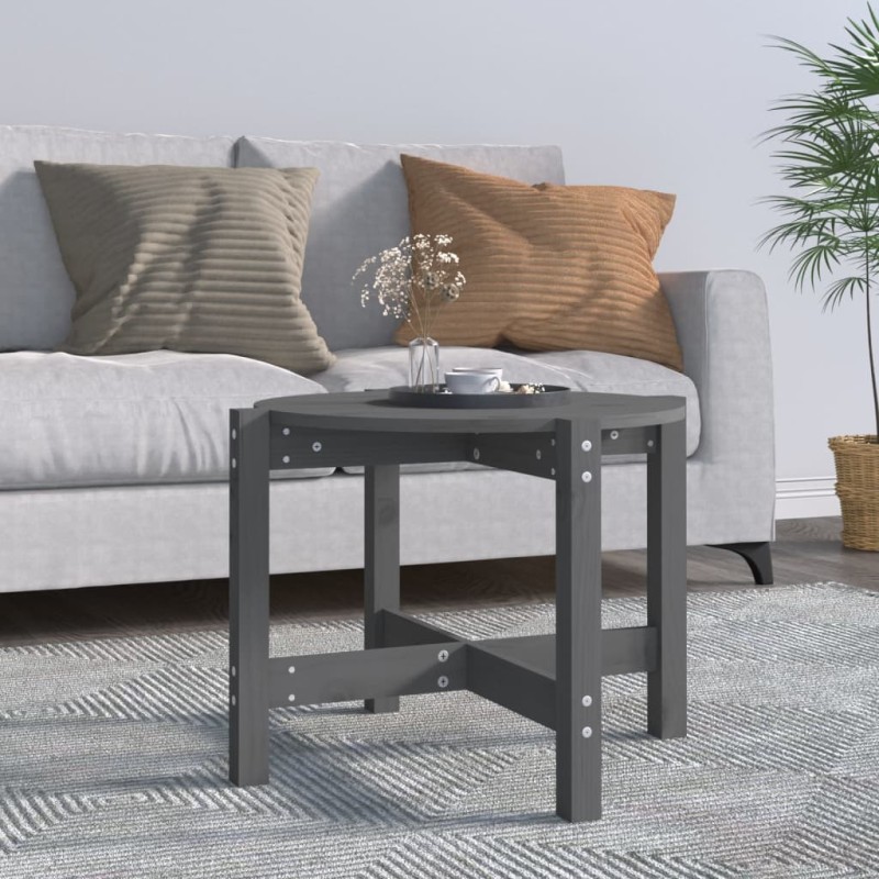 Tavolino da Salotto Grigio Ø 62,5x45 cm Legno Massello di Pino Tavolino da Salotto Grigio Ø 62,5x45 cm Legno Massello di Pino