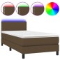 vidaXL Letto a Molle Materasso e LED Marrone Scuro 100x200 cm Tessuto vidaXL Letto a Molle Materasso e LED Marrone Scuro 100x200 cm Tessuto