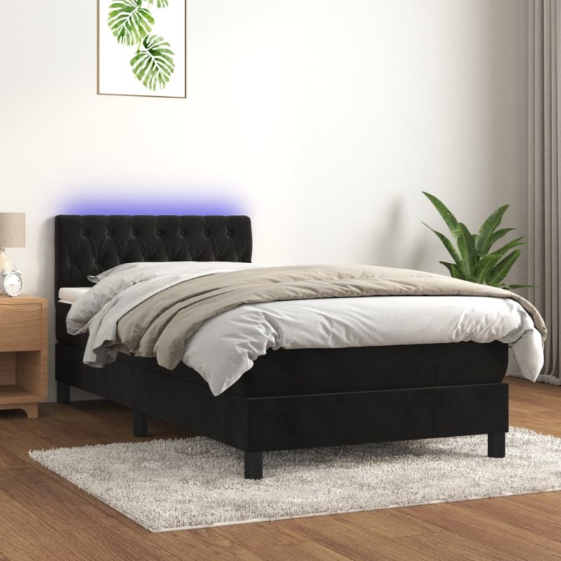 vidaXL Letto a Molle con Materasso e LED Nero 100x200 cm in Velluto vidaXL Letto a Molle con Materasso e LED Nero 100x200 cm in Velluto