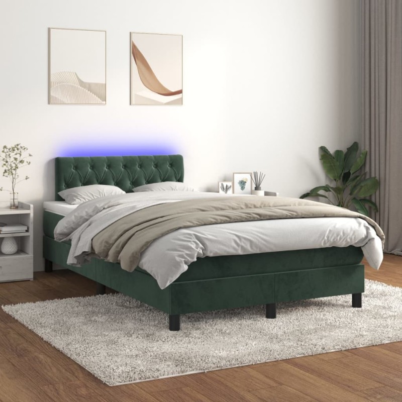 vidaXL Letto a Molle con Materasso e LED Verde Scuro 120x200cm Velluto vidaXL Letto a Molle con Materasso e LED Verde Scuro 120x200cm Velluto