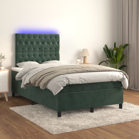 vidaXL Letto a Molle con Materasso e LED Verde Scuro 120x200cm Velluto