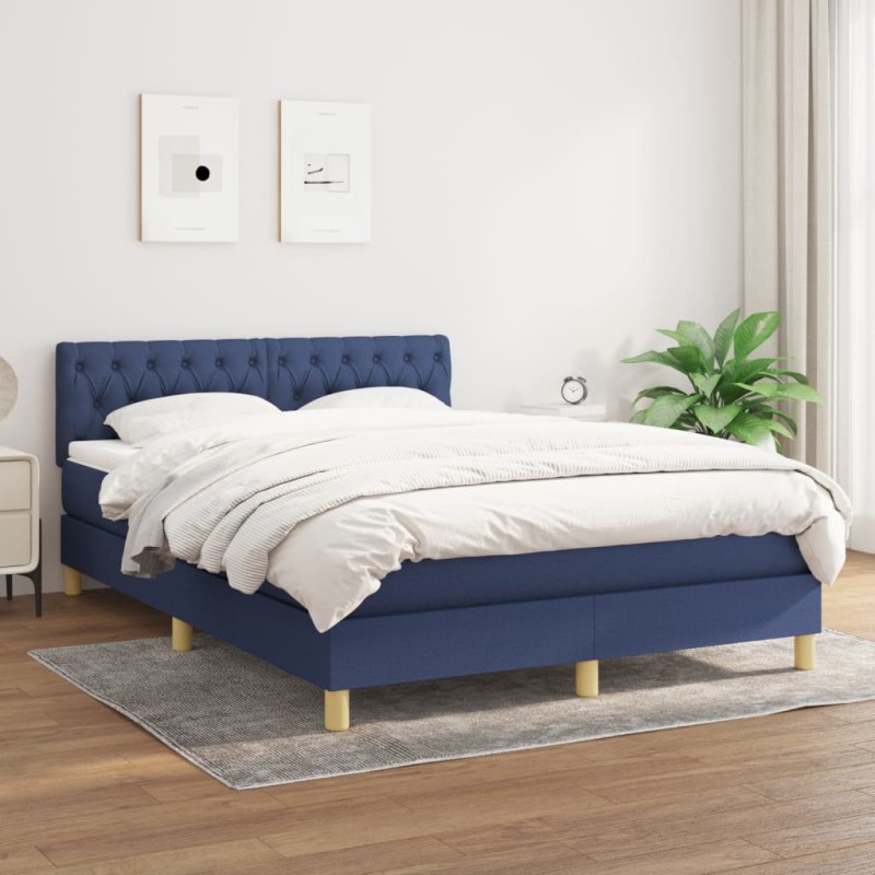 vidaXL Giroletto a Molle con Materasso Blu 140x190 cm in Tessuto