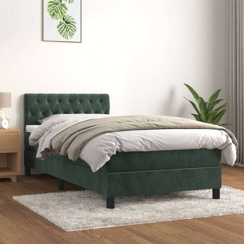 vidaXL Giroletto a Molle con Materasso Verde Scuro 90x190 cm Velluto