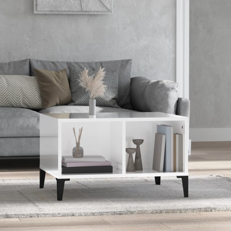 vidaXL Tavolino Salotto Bianco Lucido 60x50x36,5 cm Legno Multistrato vidaXL Tavolino Salotto Bianco Lucido 60x50x36,5 cm Legno Multistrato