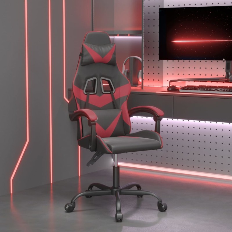 Sedia da Gaming Girevole Nero e Rosso Vino in Similpelle Sedia da Gaming Girevole Nero e Rosso Vino in Similpelle