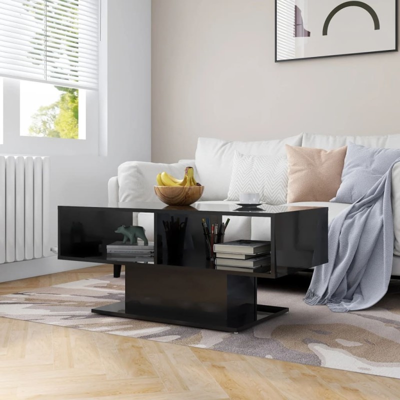 vidaXL Tavolino Salotto Nero Lucido 103,5x50x44,5 cm Legno Multistrato vidaXL Tavolino Salotto Nero Lucido 103,5x50x44,5 cm Legno Multistrato