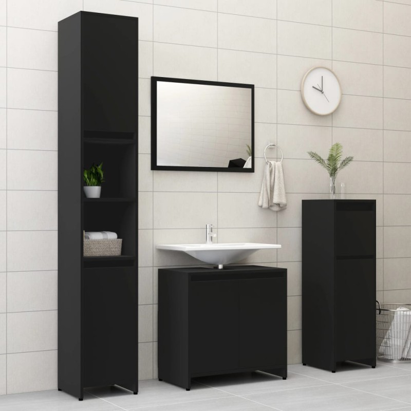 vidaXL Set Mobili da Bagno 4 pz Nero in Truciolato vidaXL Set Mobili da Bagno 4 pz Nero in Truciolato