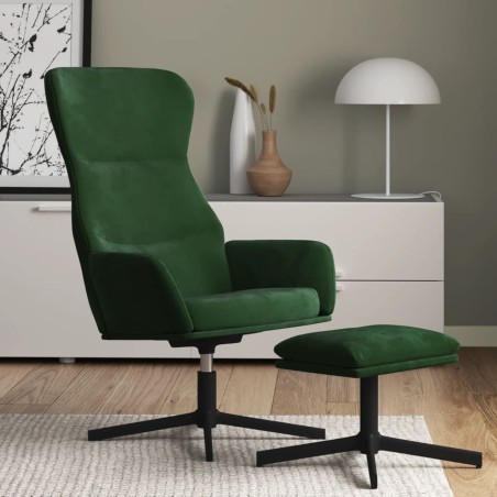 vidaXL Poltrona Relax con Poggiapiedi Verde Scuro in Velluto