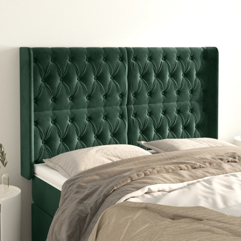 vidaXL Testiera ad Orecchio Verde Scuro 163x16x118/128 cm in Velluto vidaXL Testiera ad Orecchio Verde Scuro 163x16x118/128 cm in Velluto