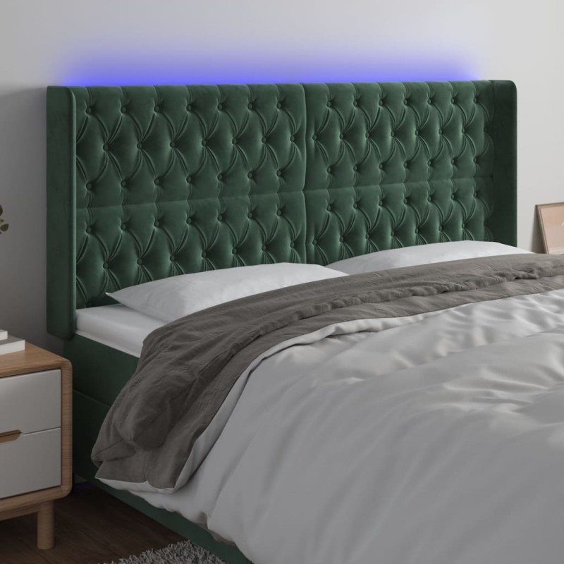 vidaXL Testiera a LED Verde Scuro 183x16x118/128 cm in Velluto vidaXL Testiera a LED Verde Scuro 183x16x118/128 cm in Velluto