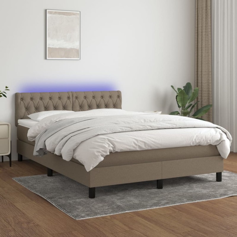 vidaXL Letto a Molle con Materasso e LED Tortora 140x190 cm in Tessuto vidaXL Letto a Molle con Materasso e LED Tortora 140x190 cm in Tessuto